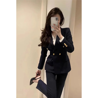 New female spring and summer suit, college student interview professional attire, fashionable slimming temperament, no-iron formal suit, black (suit + pants) m recommended 100jin jin is equal to within 0.5kg