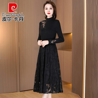 Pierre cardin light luxury high-end women's small knitted long-sleeved dress autumn and winter high-end temperament brand evening dress mother base black m (suitable for 85-105 jin jin equals 0.5 kg)