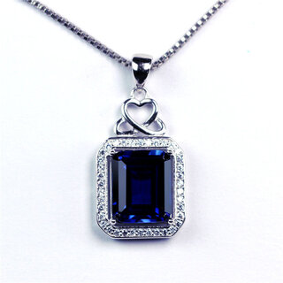 Zhuo liang collection grade rectangular tanzanite sapphire pendant necklace women's royal blue tanzanite necklace white gold (main stone 10x12mm) no chain