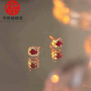 Fat donglai quality ruby earrings 18k gold women's gold retro pigeon blood red earrings earrings silver diamond square rectangular pigeon blood ruby earrings