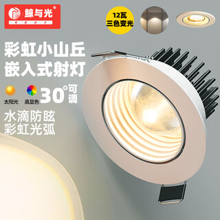 Whale and light hill spotlight recessed spotlight led ceiling light rainbow spotlight anti-glare spotlight wall washer all white-rainbow spotlight-three color light 12-w opening hole 7-8cm