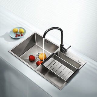 Higold angus a1 series sink rounded corner double tray on the countertop. kitchen basin. 304 material. 780*450*210m 903362t-780*450mm sink faucet set