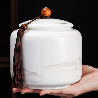 Qingxing tea can sealed can storage can scented tea pu'er high-end large large capacity ceramic household moisture-proof gift ceramic tea can-ink landscape 1000ml