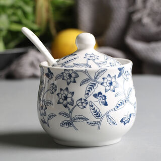 Jingyi oil spicy jar ceramic seasoning jar salt jar sugar jar vinegar pot msg jar sesame oil jar seasoning jar bottle salt jar oil spill ancient shape blue and white