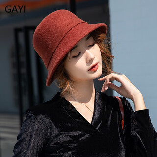 Jiashengxi wool fisherman hat british hat women's autumn and winter versatile elegant basin hat fashion socialite hepburn small brim french hat brick red adjustable