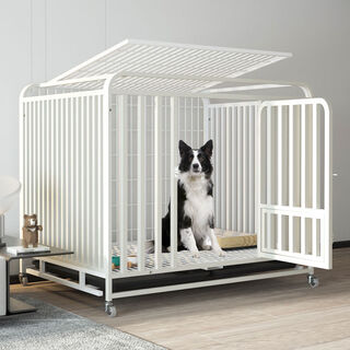 Congteng dog cage indoor large dog medium bold square tube toilet border shepherd household six-sided golden retriever labrador cage white#upgraded three-sided full tube#2.0 bold square tube style 110*72*95#suitable for large dogs