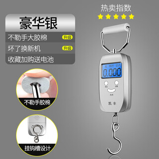 Kaifeng mini portable electronic scale 50kg portable high-precision household express scale spring scale weighing food luggage scale silver 50kg large collodion hand guard + battery
