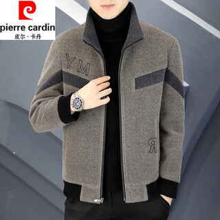 Pierre cardin autumn and winter woolen jacket men's gold stand collar jacket winter new thick casual short woolen coat men's khaki high quality xl 130-150