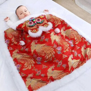 Clcey autumn and winter newborn baby quilt tiger head quilt cloak chinese style baby quilt one year full moon gift real rabbit fur colorful golden phoenix (cotton and thickening) + embroidery storage gift bag 0-8 years old