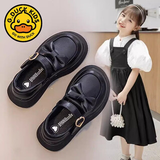 G.duck girls' leather shoes 2024 spring and autumn new children's shoes little girls princess shoes soft sole western style shoes performance shoes black 28 inner length 17.8cm