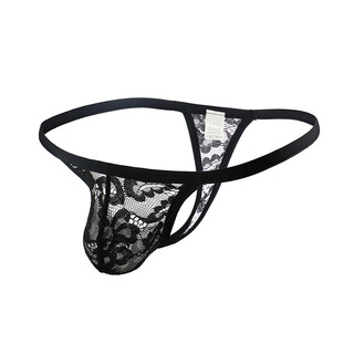 Pleasant men's personalized sexy thong with lace pattern, breathable and comfortable thong with hollow arms and exposed arms, same as m (66-76cm) white