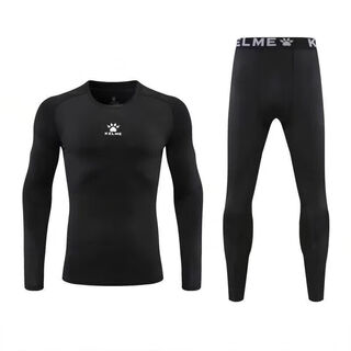 Kelme football long-sleeved kelme suit basketball tights running sports fitness adult warm base quick-drying training black suit - no velvet adult l size (175-180cm)