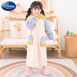Disney winter thickened children's nightgown flannel extended baby pajamas boys and girls coral velvet bathrobe home clothes little dinosaur hooded off-white thickened coral velvet 170 10 yards recommended 95-115cm