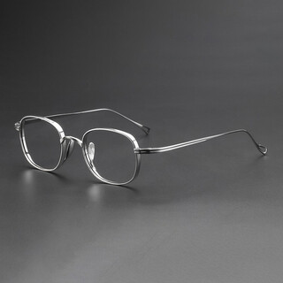 Reminiscing about the past, yuppie oval frame! japanese designer ultra-light pure titanium retro women's anti-blue light men's trendy finished myopia glasses frame for small face, silver frame, radiation protection flat light