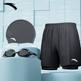Anta swimming trunks men's anti-embarrassment amphibious swimming trunks swimming goggles swimming cap three-piece set men's swimsuit swimming equipment basic black three-piece set (myopia please leave a message) 2xl (175-180cm/75-85kg)