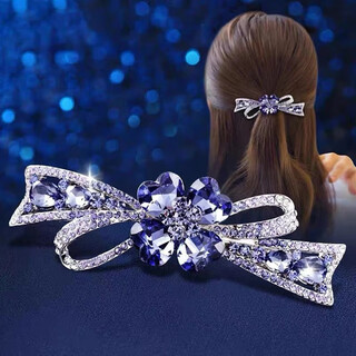 Case makeup chinese valentine's day bow hairpin hairpin for women korean back of head one-word clip rhinestone korean spring clip top clip hairpin violet (gift box)