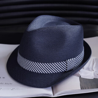 Rogosky counter trendy brand spring and summer men's and women's top hat british hand-knitted travel straw hat sun hat jazz hat light luxury original navy blue large size l (58-61cm) adjustable with windproof rope