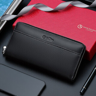 Goldlion casual fashion cowhide men's bag long wallet multi-card slot clutch gift box new year gift giving