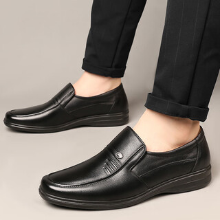 Egchi business casual shoes men's top layer cowhide toe-fitting formal work leather shoes men js7588 black 42