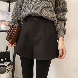 Uzsc high-waisted a-line woolen shorts for women in autumn and winter new wide-leg slim casual boots pants for outer wear 202 black one size fits all xl recommended 120-140 jin jin equals 0.5 kg