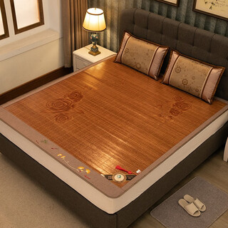 和居家 凉席竹席1.5米 新款夏季大包边加厚双面可折叠空调席子1.8m夏凉席 大玫瑰花席（不含枕套） 1.8米床