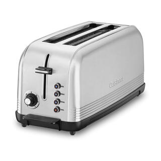 Cuisinart long slot toaster, 2-slice stainless steel multi-function toaster, retro silver, bread thawing and heating, small toaster for home breakfast