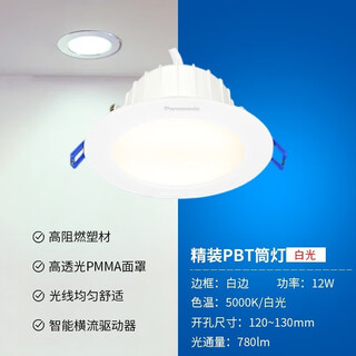 松下（Panasonic）led筒灯新款3w5w7w桶灯吊顶天花过道嵌入式洞灯客厅射灯 12w白光5000K开孔120130mm