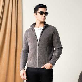 Chunzhu high-neck zipper men's cardigan autumn and winter new pure wool sweater long-sleeved sweater warm and comfortable loose top gray camel m (105cm)