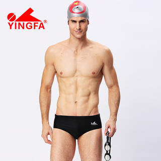 英发（YINGFA）男士三角泳裤专业成人青少年健身训练竞赛宽边游泳裤 黑色 XL(腰围69-75厘米)