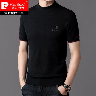Pierre cardin autumn and winter thin short-sleeved cardigan for young and middle-aged men half-turtleneck sweater half-sleeved cashmere sweater men's base layer 308 black 180/2xl recommended 150-165jin jin equals 0.5 kg