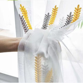Frangomo velcro punch-free curtain gauze finished bedroom bay window balcony small fresh embroidery floor-to-ceiling window gauze curtain fabric wheat harvest yellow hook type 3.5 meters wide * 2.1 height can be changed