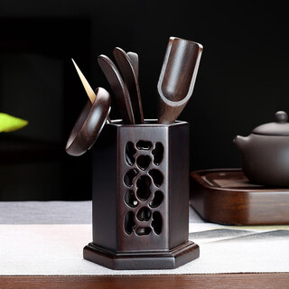 Jieyi black sandalwood tea ceremony six gentlemen set kung fu tea set tea art combination tea tray ornament tea needle tea spoon tea clamp accessories black sandalwood tea ceremony hexagon