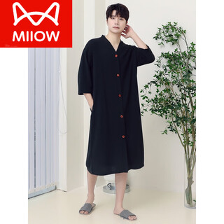 Miiow nude men's nightgown midi-length nightgown with buckle men's spring and summer thin modal cotton pajamas loose plus size men - magic night black 3xl (150-220jin jin is equal to 0.5kg)