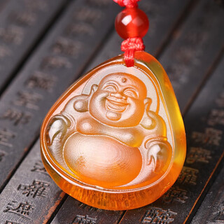 Wanjun natural gold amber beeswax is blessed to accompany the buddha maitreya buddha laughing buddha protective buddha pendant beeswax original stone pendant 4.77 grams gold amber laughing buddha