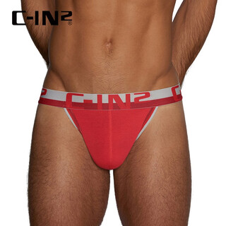 C-in2 new thong men's low waist sexy buttocks revealing u protruding bag stretch single thong men's 5602fa red 641- 1 pair m suitable for 2'4-2'5 waist (31-33 sizes)