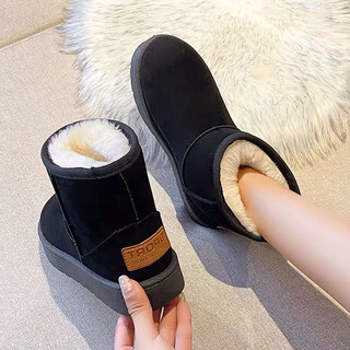 Extra thick snow boots for women 2025 new winter velvet thickened northeast snow cotton non-slip warm extra thick cotton shoes black 38 suitable for size 37 feet
