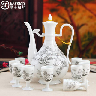 Hongying ceramic blue and white porcelain chinese style white wine cup set old-fashioned household jingdezhen ceramic wine set chinese antique wine pot yellow liquor cup wine divider small wine cup goblet gift box snow scenery