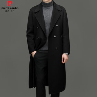 皮尔卡丹（pierre cardin）羊绒大衣男长款过膝含羊绒羊毛秋冬季西装领风衣羊毛呢子外套男 黑色(10%山羊绒90%羊毛) 2XL 170-185斤