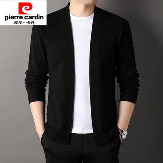 Pierre cardin high-end wool sweater men's knitted cardigan spring and autumn new solid color fashion versatile casual black sweater jacket black xl 175/ (suitable for weight 140-160)