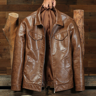 Ji yan's high-end luxury jacket is trendy and handsome for men. american retro casual lapel leather jacket for men in spring and autumn with a high-end feel. brown m