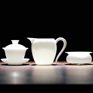 Unclumsy white porcelain three-piece tureen three-piece set mutton-fat jade tea cup men's hand-held pot kung fu tea set single tea bowl 3-yunchu tureen + yanxiang beauty male cup + tea drain set