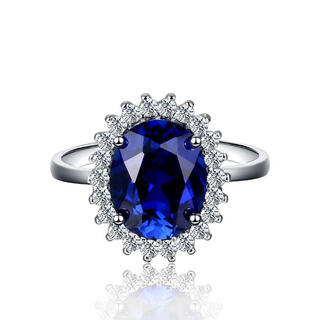 Fashion princess diana sapphire ring for women, sterling silver, hypoallergenic, live mouth, classic dark blue colored gemstone jewelry, tanzanite, live mouth, adjustable