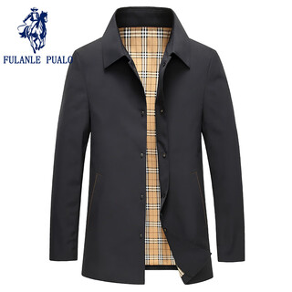 Fulanle paulo high-end men's business windbreaker jacket spring and autumn mid-length casual top lapel daddy solid color clothes men black 180/xl