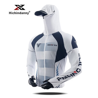 Hichin danny fishing sun protection suit for men and women ice silk breathable quick-drying outdoor sports anti-mosquito suit fishing clothing black and white top s
