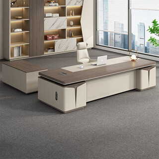Oppa good fashion light luxury high-end boss desk office desk high-end executive desk simple modern chairman's office desk and chair 2.0 meters boss table + long side cabinet + boss chair