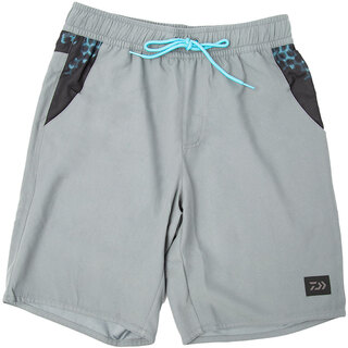 Daiwa 21 summer sports hoodie round neck long-sleeved shorts men's casual outdoor sports fishing clothing with elastic and comfortable shorts gray blue m