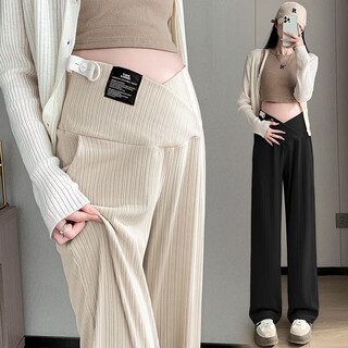 Bo na ling maternity pants fall wide-leg pants straight-leg pants that do not tighten the belly and look slimming loose casual straight-leg pants maternity wear khaki l code 105-120jin jin is equal to 0.5 kg