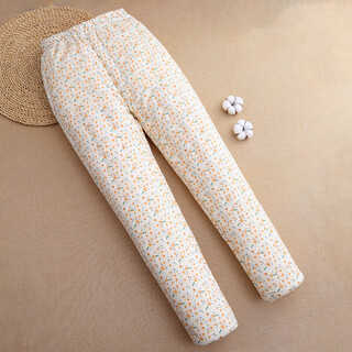 Month-old cotton handmade cotton pants for women, thickened inner wear thermal pants for adults, elastic slimming high-waisted pants for home, winter, yellow floral 2xl 110-125jin jin is equal to 0.5 kg