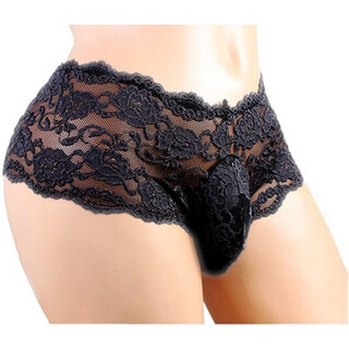 Ji yafu men's sexy boxer briefs thong men's lace half-cover hip transparent low-waist tight mesh underwear black xl size (suitable for 2 feet 42 feet 7 waist)