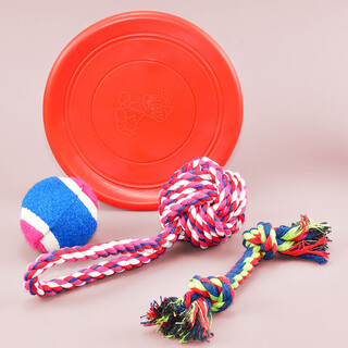 Hanhan paradise pet dog toy interactive cotton rope bite-resistant frisbee training teeth cleaning double-knot cotton tennis molar interactive set 4